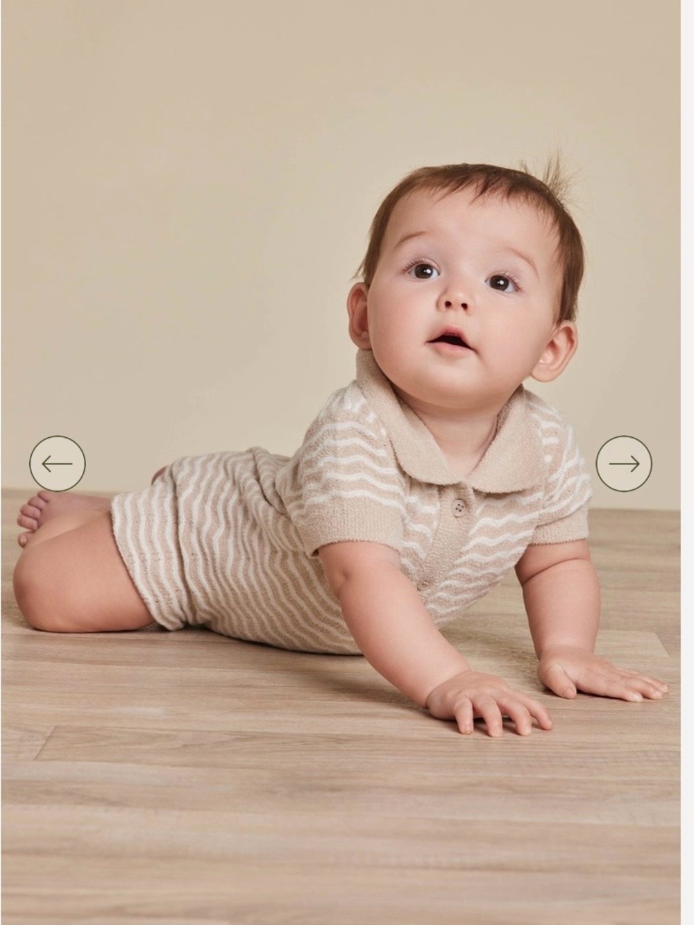 Barefoot Dreams Cream and Beige Striped Knit Romper